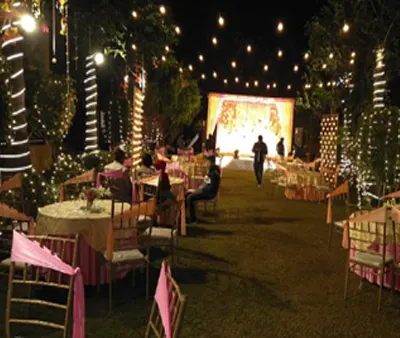 Team setting up wedding décor on the ground